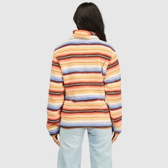 Billabong Switchback Womens Fleece Top Size Small Striped Multicolor Pockets EUC - Picture 5 of 16